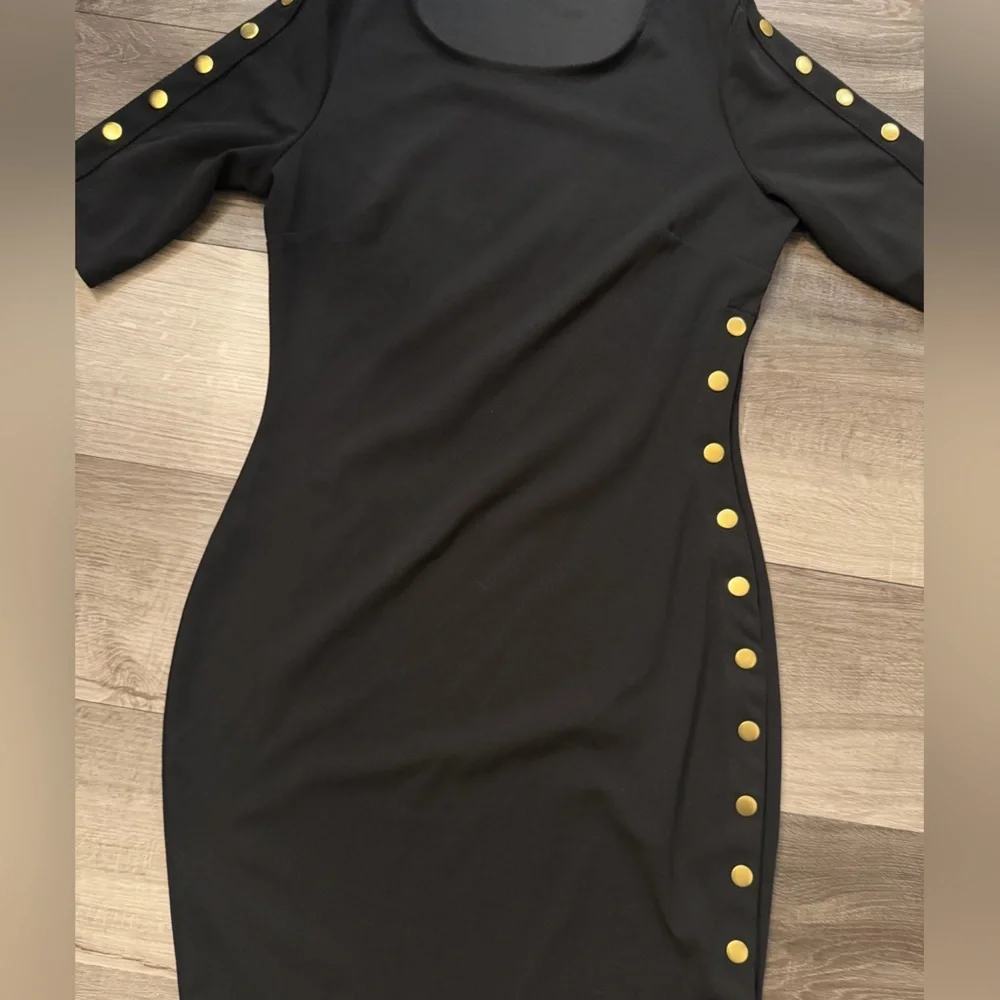 Haute Monde Black Mini Dress with Gold Accents - Picture 3 of 5